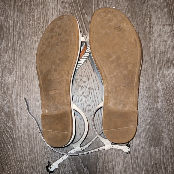 Coach Toe Ring Flat Leather Sandals Ankle Strap - Picture 5 of 5